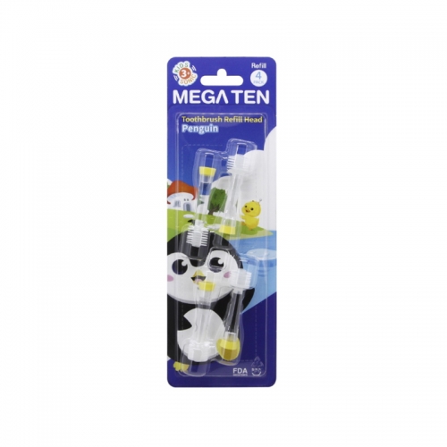 (可爱企鹅)MegaTen 儿童趣味牙刷 替换刷头4支装