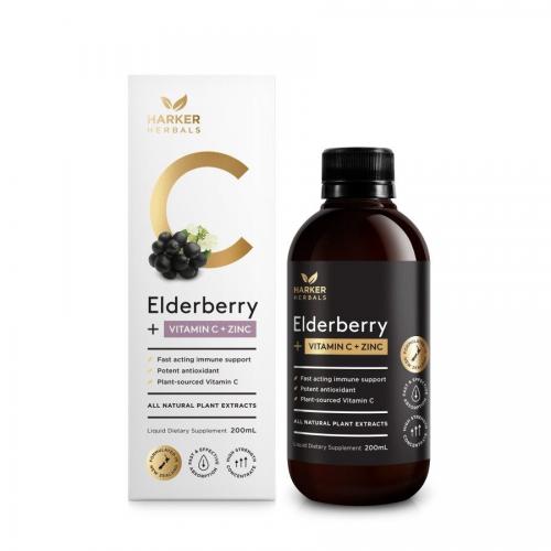 Harker Herbals 维生素C 口服液（内含接骨木和锌） Vitamin C + Elderberry + Zinc 200ml