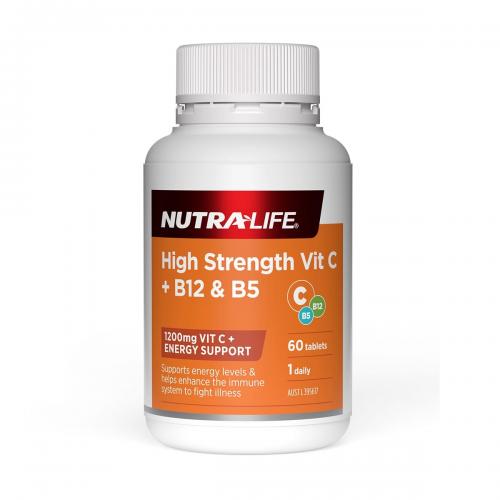 Nutra-Life 纽乐 高强度维生素C 1200毫克（含维生素B5和维生素B12） Nutra-Life High Strength Vit C 1200mg + B12 + B5 60 Tablets