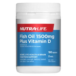 纽乐 深海鱼油含VD Nutralife Omega 3 Fish Oil 1500mg Plus Vitamin D 180粒