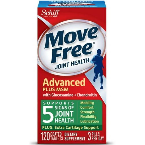 Schiff Move Free 维骨力 葡萄糖胺 氨糖 含 MSM +软骨素 MSM Joint Health Advanced Plus MSM with Glucosamine and Chondroitin 120 Coated T