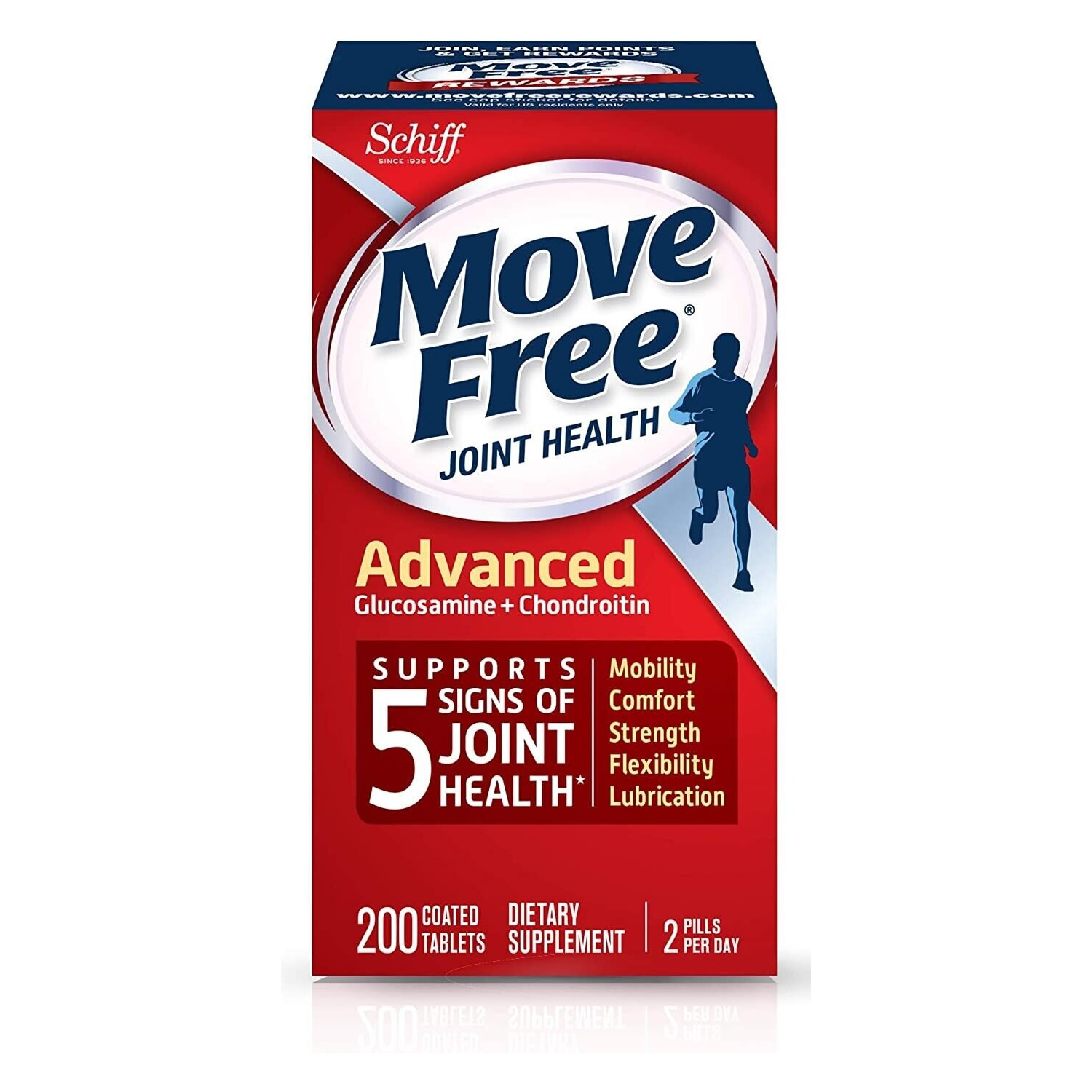 Schiff Move Free 维骨力 葡萄糖胺 氨糖 含软骨素 Joint Health  Advanced Glucosamine And Chondroitin 200 Coated Tablets